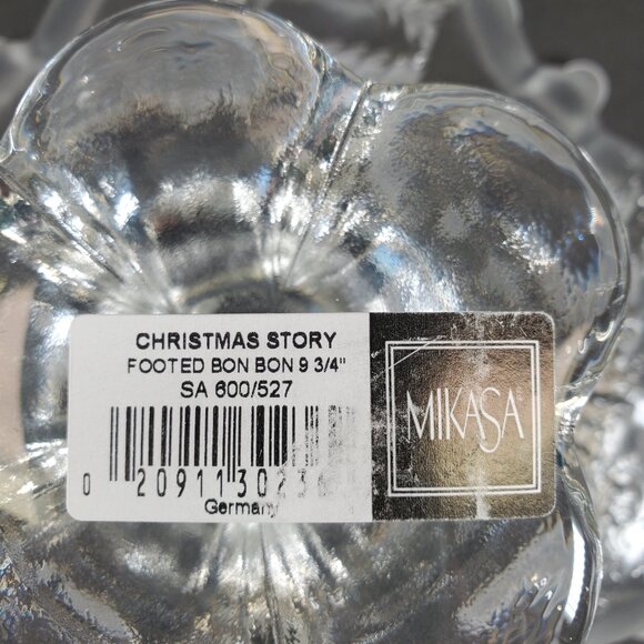 Vintage 1980s Mikasa Christmas Story Footed Bon Bon, Frosted Glass, Germany - Picture 9 of 13